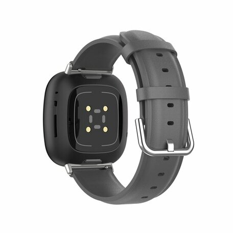 Fitbit Versa 3/4 & Sense 1/2 leren bandje - Donkergrijs