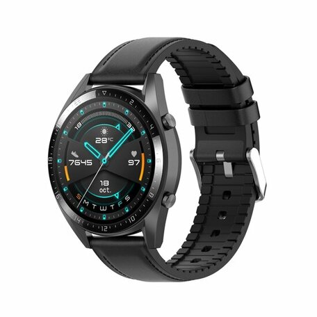 leer + siliconen bandje - Zwart - Samsung Galaxy Watch - 46mm / Samsung Gear S3