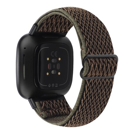 Fitbit Versa 3/4 & Sense 1/2 Nylon loop bandje - Bruin met donkergroen