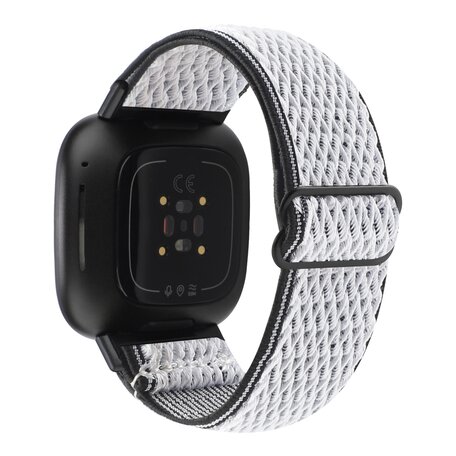 Fitbit Versa 3/4 & Sense 1/2 Nylon loop bandje - Wit met zwart