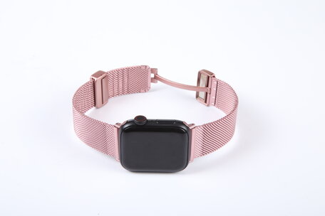 Milanese bandje met vouwbare magneetsluiting - Rosé goud - Geschikt voor Apple Watch 38mm / 40mm / 41mm