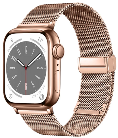 Milanese bandje met vouwbare magneetsluiting - Champagne goud - Geschikt voor Apple Watch 42mm / 44mm / 45mm / 49mm