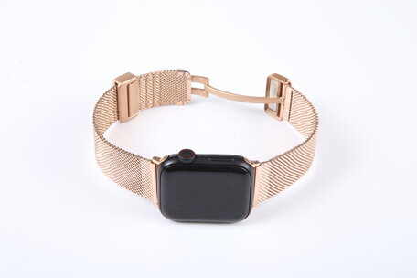 Milanese bandje met vouwbare magneetsluiting - Champagne goud - Geschikt voor Apple Watch 42mm / 44mm / 45mm / 49mm