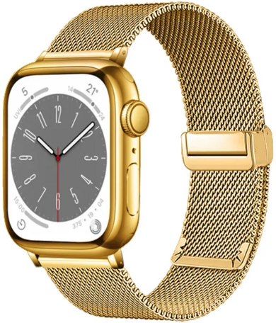 Milanese bandje met vouwbare magneetsluiting - Goud - Geschikt voor Apple Watch 42mm / 44mm / 45mm / 49mm