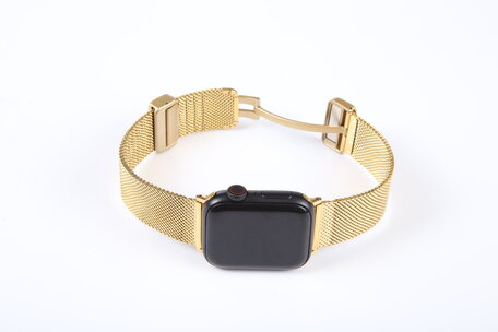 Milanese bandje met vouwbare magneetsluiting - Goud - Geschikt voor Apple Watch 42mm / 44mm / 45mm / 49mm