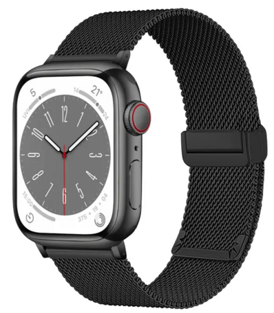 Milanese bandje met vouwbare magneetsluiting - Zwart - Geschikt voor Apple Watch 42mm / 44mm / 45mm / 49mm