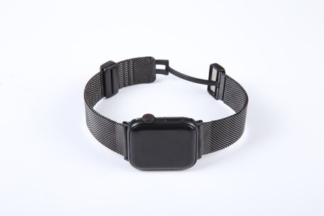 Milanese bandje met vouwbare magneetsluiting - Zwart - Geschikt voor Apple Watch 42mm / 44mm / 45mm / 49mm