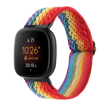 Fitbit Versa 3/4 & Sense 1/2 Nylon loop bandje - Multicolor (regenboog)