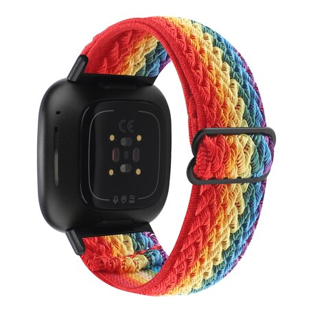 Fitbit Versa 3/4 & Sense 1/2 Nylon loop bandje - Multicolor (regenboog)