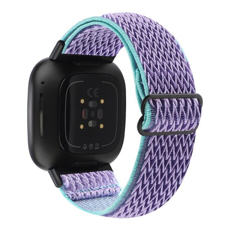 Fitbit Versa 3/4 & Sense 1/2 Nylon loop bandje - Paars met lichtblauw