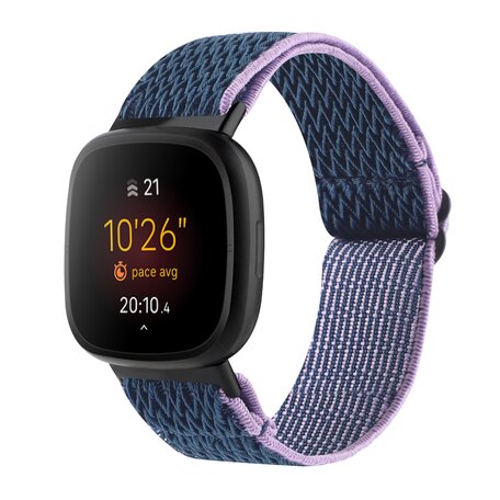 Fitbit Versa 3/4 & Sense 1/2 Nylon loop bandje - Donkerblauw met paars