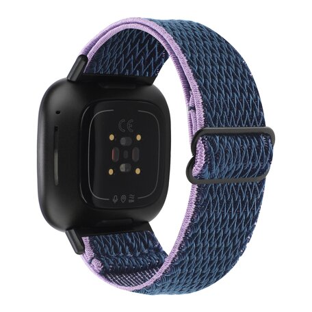 Fitbit Versa 3/4 & Sense 1/2 Nylon loop bandje - Donkerblauw met paars