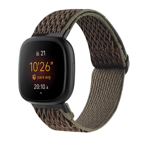 Fitbit Versa 3/4 & Sense 1/2 Nylon loop bandje - Bruin met donkergroen