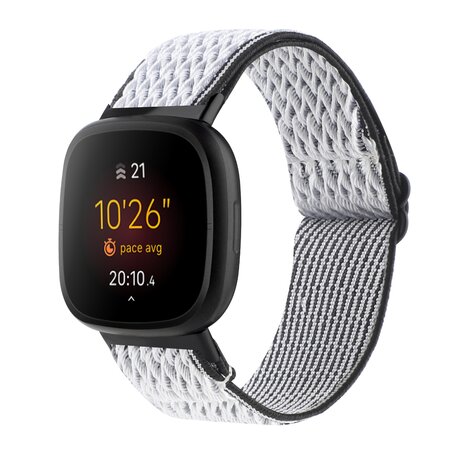 Fitbit Versa 3/4 & Sense 1/2 Nylon loop bandje - Wit met zwart