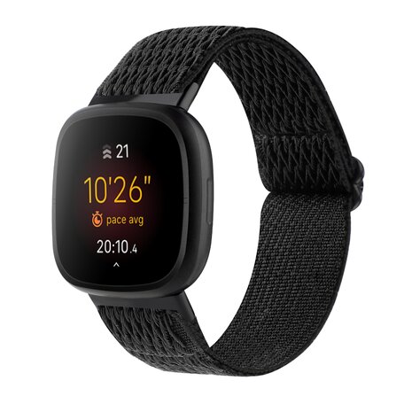 Fitbit Versa 3/4 & Sense 1/2 Nylon loop bandje - Zwart