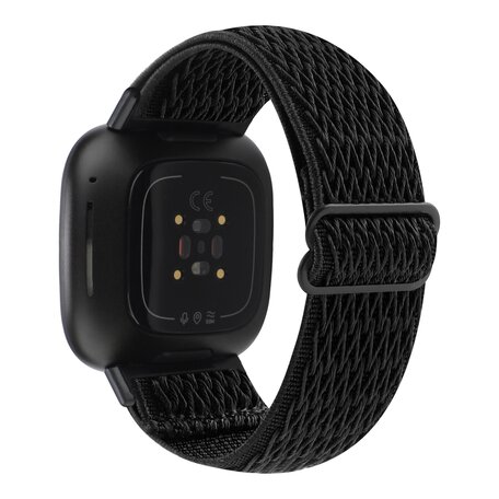 Fitbit Versa 3/4 & Sense 1/2 Nylon loop bandje - Zwart