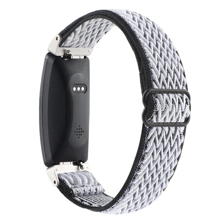 FitBit Inspire 2 Elastische solo loop nylon bandje - Zwart / wit