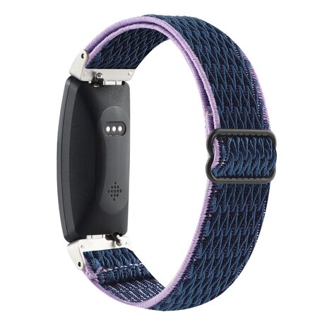 FitBit Inspire 2 Elastische solo loop nylon bandje - Donkerblauw met paars