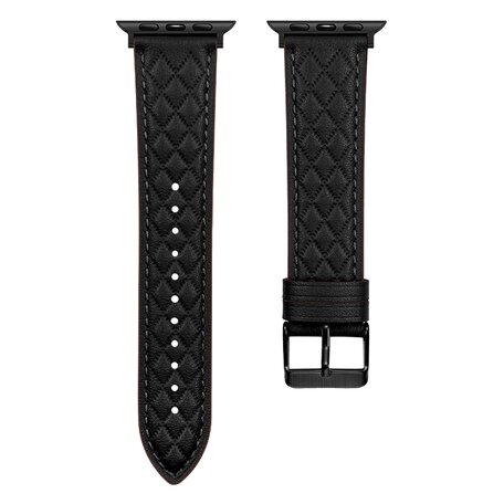 Leren bandje met diamant patroon - Zwart - Geschikt voor Apple Watch 38mm / 40mm / 41mm