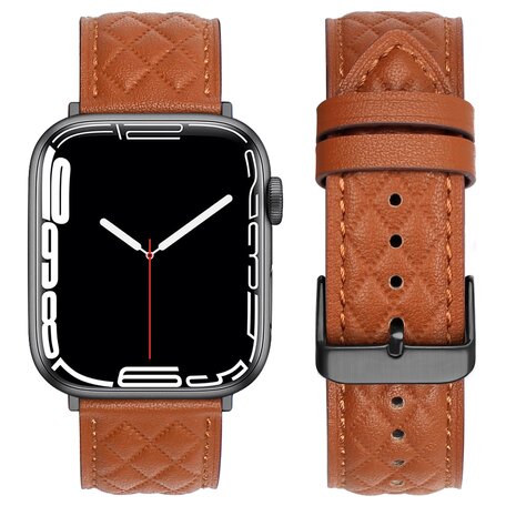 Leren bandje met diamant patroon - Bruin - Geschikt voor Apple Watch 38mm / 40mm / 41mm