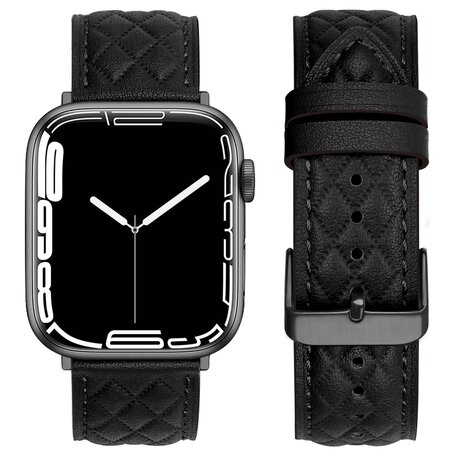 Leren bandje met diamant patroon - Zwart - Geschikt voor Apple Watch 42mm / 44mm / 45mm / 49mm