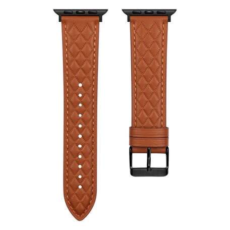 Leren bandje met diamant patroon - Bruin - Geschikt voor Apple Watch 42mm / 44mm / 45mm / 49mm