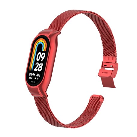 Milanese bandje met case - Rood - Xiaomi Smart band 8