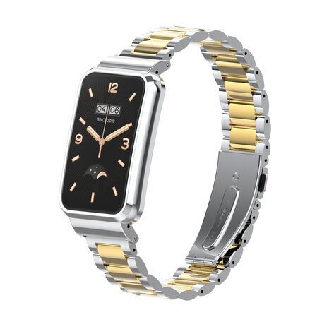 Metalen schakelband met case - Zilver met goud - Xiaomi Smart band 7 Pro