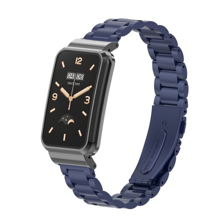 Metalen schakelband met case - Donkerblauw - Xiaomi Smart band 7 Pro