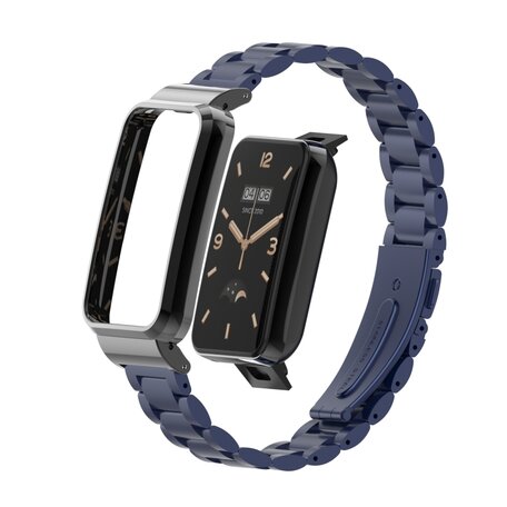 Metalen schakelband met case - Donkerblauw - Xiaomi Smart band 7 Pro