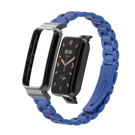 Metalen schakelband met case - Blauw - Xiaomi Smart band 7 Pro