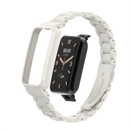 Metalen schakelband met case - Wit - Xiaomi Smart band 7 Pro