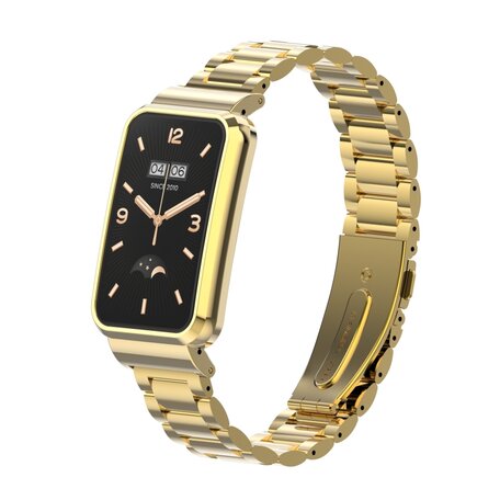 Metalen schakelband met case - Goud - Xiaomi Smart band 7 Pro