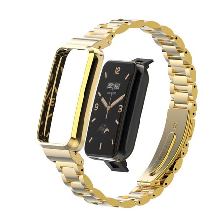 Metalen schakelband met case - Goud - Xiaomi Smart band 7 Pro