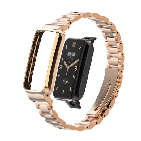 Metalen schakelband met case - Champagne goud - Xiaomi Smart band 7 Pro