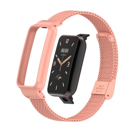 Milanese bandje met case - Roze - Xiaomi Smart band 7 Pro