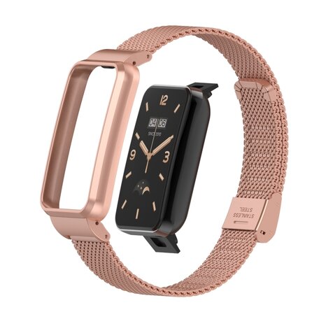 Milanese bandje met case - Rosé goud - Xiaomi Smart band 7 Pro