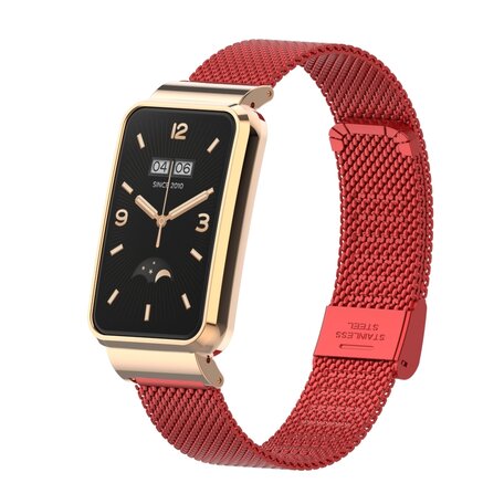 Milanese bandje met case - Rood - Xiaomi Smart band 7 Pro