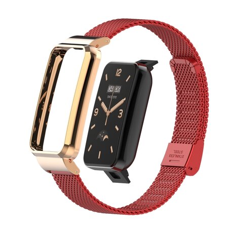 Milanese bandje met case - Rood - Xiaomi Smart band 7 Pro