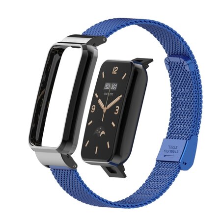 Milanese bandje met case - Blauw - Xiaomi Smart band 7 Pro