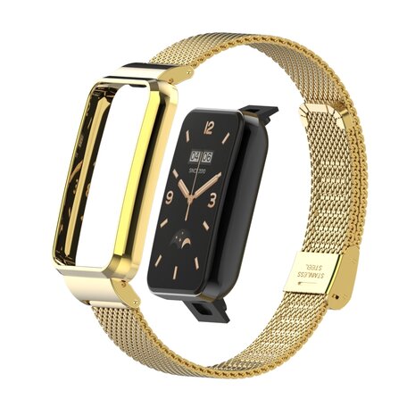 Milanese bandje met case - Goud - Xiaomi Smart band 7 Pro