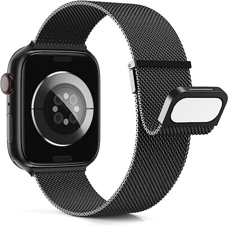 Milanese band - Zwart - Extra sterke magneet - Geschikt voor Apple Watch 42mm / 44mm / 45mm / 49mm