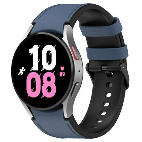 leer + siliconen bandje - Maat: large - Donkerblauw - Samsung Galaxy Watch 6 - 40mm & 44mm