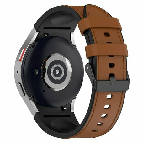 leer + siliconen bandje - Maat: large - Bruin - Samsung Galaxy Watch 6 - 40mm & 44mm