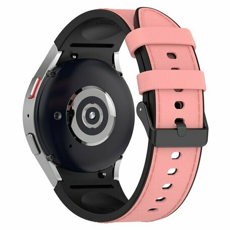 leer + siliconen bandje - Maat: large - Roze - Samsung Galaxy Watch 6 - 40mm & 44mm