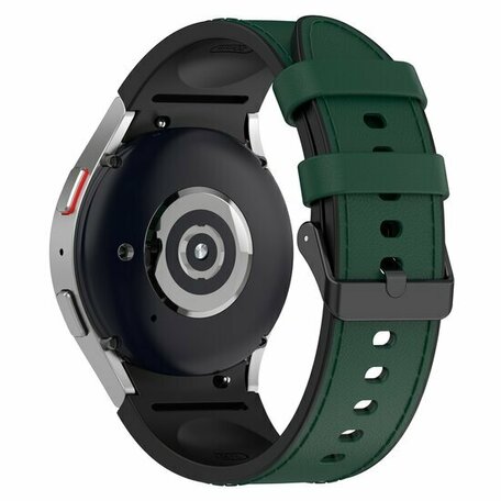 leer + siliconen bandje - Maat: large - Donkergroen - Samsung Galaxy Watch 6 - 40mm & 44mm