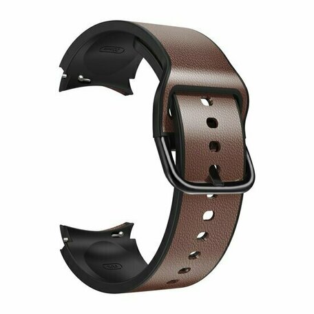 2 in 1 siliconen/ leren bandje - Donkerbruin - Samsung Galaxy Watch 6 - 40mm & 44mm