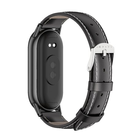 Echt leren bandje - Zwart met zwarte aansluiting - Xiaomi Smart band 8