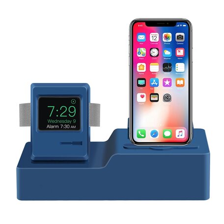 3 in 1 houder geschikt voor Apple Watch & Airpods & iPhone Standaard - Donkerblauw