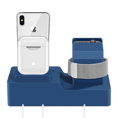 3 in 1 houder geschikt voor Apple Watch & Airpods & iPhone Standaard - Donkerblauw